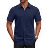 COOFANDY Men’s Short Sleeve Button Down Shirts Casual Dress Shirts for Men Untucked Shirt with Pocket(Navy Blue)