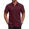 COOFANDY Men’s Short Sleeve Button Down Shirts Casual Dress Shirts for Men Untucked Shirt with Pocket(Wine Red)