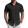 COOFANDY Mens Short Sleeve Button Down Shirts Casual Summer Shirt Untucked Dress Shirts(Black)