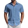 COOFANDY Mens Short Sleeve Button Down Shirts Casual Summer Shirt Untucked Dress Shirts(Captain Blue)
