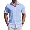 COOFANDY Mens Short Sleeve Button Down Shirts Casual Summer Shirt Untucked Dress Shirts(Clear Blue)