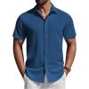 COOFANDY Mens Short Sleeve Button Down Shirts Casual Summer Shirt Untucked Dress Shirts(Dark Blue)
