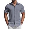 COOFANDY Mens Short Sleeve Button Down Shirts Casual Summer Shirt Untucked Dress Shirts(Dark Grey)