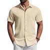 COOFANDY Mens Short Sleeve Button Down Shirts Casual Summer Shirt Untucked Dress Shirts(Khaki)