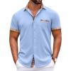 COOFANDY Mens Short Sleeve Button Down Shirts Casual Wrinkle Free Dress Shirt Plaid Collar Summer Shirts(Clear Blue)