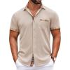 COOFANDY Mens Short Sleeve Button Down Shirts Casual Wrinkle Free Dress Shirt Plaid Collar Summer Shirts(Khaki)
