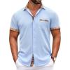 COOFANDY Mens Short Sleeve Button Down Shirts Casual Wrinkle Free Dress Shirt Plaid Collar Summer Shirts(Light Blue)