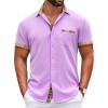 COOFANDY Mens Short Sleeve Button Down Shirts Casual Wrinkle Free Dress Shirt Plaid Collar Summer Shirts(Light Purple)