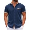 COOFANDY Mens Short Sleeve Button Down Shirts Casual Wrinkle Free Dress Shirt Plaid Collar Summer Shirts(Navy Blue)