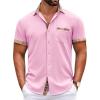 COOFANDY Mens Short Sleeve Button Down Shirts Casual Wrinkle Free Dress Shirt Plaid Collar Summer Shirts(Pink)
