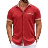 COOFANDY Mens Short Sleeve Button Down Shirts Casual Wrinkle Free Dress Shirt Plaid Collar Summer Shirts(Red)