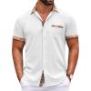 COOFANDY Mens Short Sleeve Button Down Shirts Casual Wrinkle Free Dress Shirt Plaid Collar Summer Shirts(White)