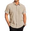 COOFANDY Mens Short Sleeve Button Down Shirts Wrinkle Free Dress Shirts Casual Polka Dot Print Shirt with Pocket(Light Khaki)