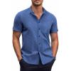 COOFANDY Mens Short Sleeve Button Down Shirts Wrinkle Free Dress Shirts Casual Polka Dot Print Shirt with Pocket(Navy(triangle))