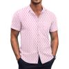 COOFANDY Mens Short Sleeve Button Down Shirts Wrinkle Free Dress Shirts Casual Polka Dot Print Shirt with Pocket(Pink)
