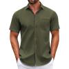 COOFANDY Mens Short Sleeve Casual Button Down Shirts Summer Untucked Dress Shirts with Pocket(Army Green)