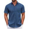 COOFANDY Mens Short Sleeve Casual Button Down Shirts Summer Untucked Dress Shirts with Pocket(Blue)