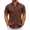 COOFANDY Mens Short Sleeve Casual Button Down Shirts Summer Untucked Dress Shirts with Pocket(Brown)