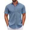 COOFANDY Mens Short Sleeve Casual Button Down Shirts Summer Untucked Dress Shirts with Pocket(Captain Blue)