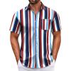 COOFANDY Mens Short Sleeve Casual Button Down Shirts Summer Untucked Dress Shirts with Pocket(Colorful Stripe)
