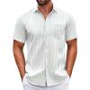 COOFANDY Mens Short Sleeve Casual Button Down Shirts Summer Untucked Dress Shirts with Pocket(Green Stripe-white)
