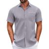 COOFANDY Mens Short Sleeve Casual Button Down Shirts Summer Untucked Dress Shirts with Pocket(Grey)
