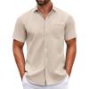 COOFANDY Mens Short Sleeve Casual Button Down Shirts Summer Untucked Dress Shirts with Pocket(Khaki)