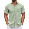 COOFANDY Mens Short Sleeve Casual Button Down Shirts Summer Untucked Dress Shirts with Pocket(Light Green)