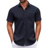 COOFANDY Mens Short Sleeve Casual Button Down Shirts Summer Untucked Dress Shirts with Pocket(Navy Blue)