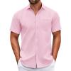 COOFANDY Mens Short Sleeve Casual Button Down Shirts Summer Untucked Dress Shirts with Pocket(Pink)