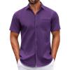 COOFANDY Mens Short Sleeve Casual Button Down Shirts Summer Untucked Dress Shirts with Pocket(Purple)