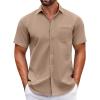 COOFANDY Mens Short Sleeve Casual Button Down Shirts Summer Untucked Dress Shirts with Pocket(Sesame)