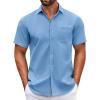 COOFANDY Mens Short Sleeve Casual Button Down Shirts Summer Untucked Dress Shirts with Pocket(Sky Blue)