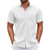 COOFANDY Mens Short Sleeve Casual Button Down Shirts Summer Untucked Dress Shirts with Pocket(White)