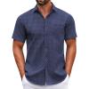 COOFANDY Mens Short Sleeve Casual Button Down Shirts Summer Untucked Dress Shirts with Pocket(White Dot-navy Blue)