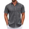 COOFANDY Mens Short Sleeve Casual Button Down Shirts Summer Untucked Dress Shirts with Pocket(White Floral-black)