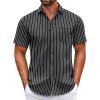 COOFANDY Mens Short Sleeve Casual Button Down Shirts Summer Untucked Dress Shirts with Pocket(White Stripe-black)