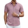 COOFANDY Men’s Short Sleeve Dress Shirts Casual Button Down Wrinkle Free Regular Fit Business Untucked Shirts(Misty Rose)