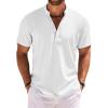 COOFANDY Men’s Short Sleeve Henley Shirts Casual Collarless Shirt Band Collar Henley Summer Beach Henley T-Shirt(White)