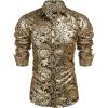 COOFANDY Men’s Silk Satin Dress Shirts Jacquard Long Sleeve Floral Button Up Shirts Party Prom Wedding Shirt(02-gold)