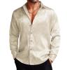 COOFANDY Men’s Silk Satin Dress Shirts Jacquard Long Sleeve Floral Button Up Shirts Party Prom Wedding Shirt(Beige)