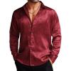COOFANDY Men’s Silk Satin Dress Shirts Jacquard Long Sleeve Floral Button Up Shirts Party Prom Wedding Shirt(Burgundy)