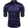 COOFANDY Men’s Silk Satin Dress Shirts Jacquard Long Sleeve Floral Button Up Shirts Party Prom Wedding Shirt(Deep Blue)