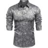 COOFANDY Men’s Silk Satin Dress Shirts Jacquard Long Sleeve Floral Button Up Shirts Party Prom Wedding Shirt(Grey)