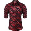 COOFANDY Men’s Silk Satin Dress Shirts Jacquard Long Sleeve Floral Button Up Shirts Party Prom Wedding Shirt(Paisley-red)