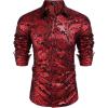 COOFANDY Men’s Silk Satin Dress Shirts Jacquard Long Sleeve Floral Button Up Shirts Party Prom Wedding Shirt(Pat10)