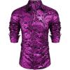 COOFANDY Men’s Silk Satin Dress Shirts Jacquard Long Sleeve Floral Button Up Shirts Party Prom Wedding Shirt(Pat9)