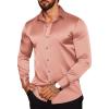 COOFANDY Men’s Silk Satin Dress Shirts Jacquard Long Sleeve Floral Button Up Shirts Party Prom Wedding Shirt(Pink)