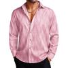 COOFANDY Men’s Silk Satin Dress Shirts Jacquard Long Sleeve Floral Button Up Shirts Party Prom Wedding Shirt(Pink Twist)