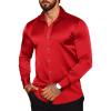 COOFANDY Men’s Silk Satin Dress Shirts Jacquard Long Sleeve Floral Button Up Shirts Party Prom Wedding Shirt(P-red)